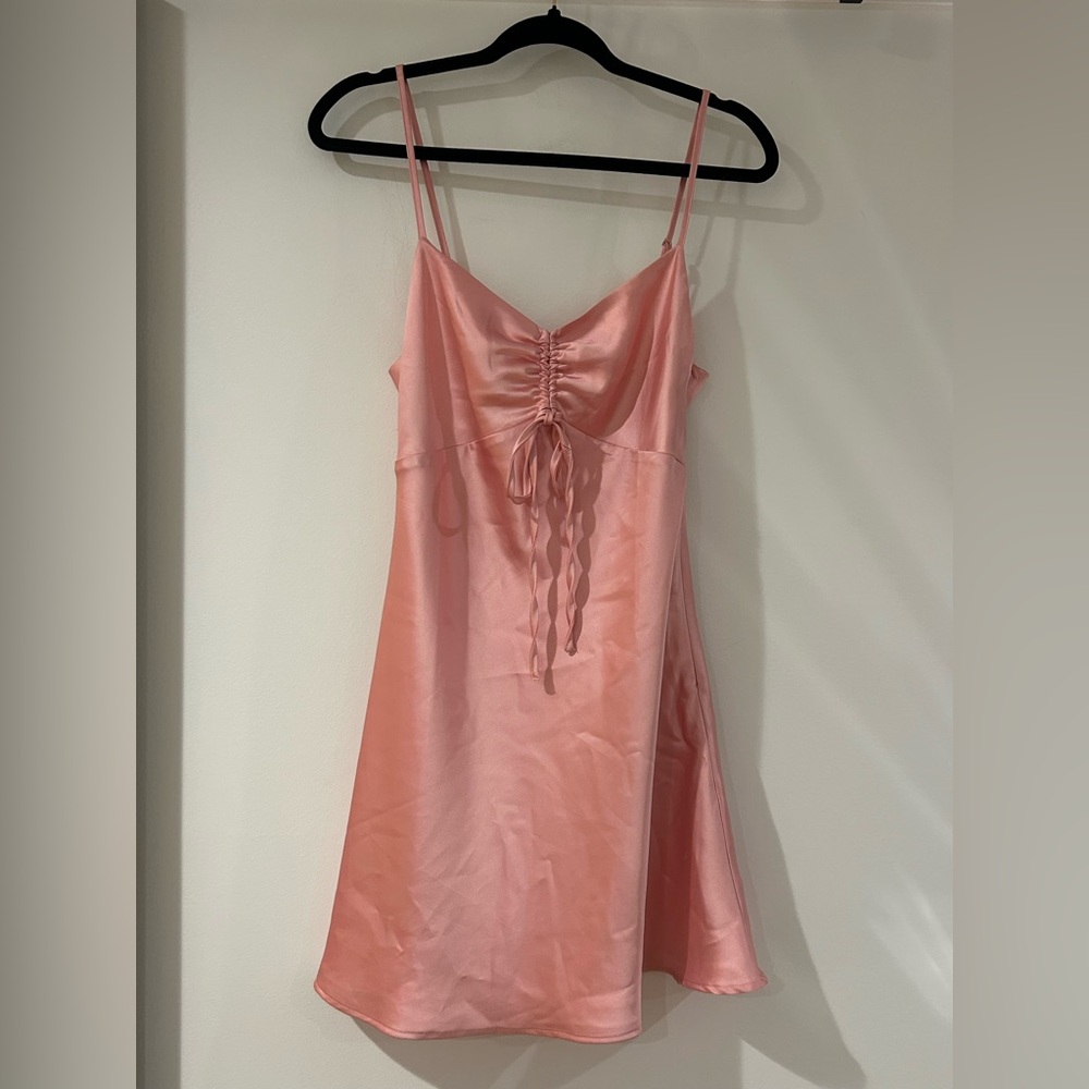 Forever 21 Y2K Pink Satin Neck Slip Dress Womens S Pink Feminine Silky Baby Doll